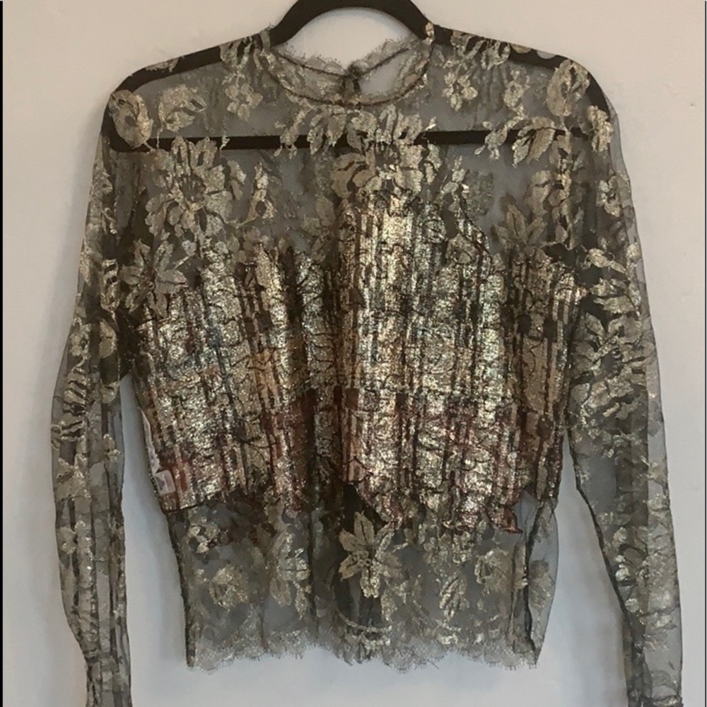 Oscar de la Renta vintage metallic lace top - Picture 12 of 16